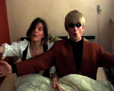 A Heino lookalike in a music video as an hommage to the German folk singer